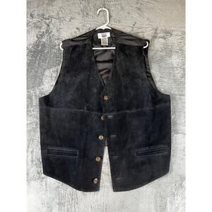 City Streets Men's Genuine Leather Vest XL Black Button Front Classic Western